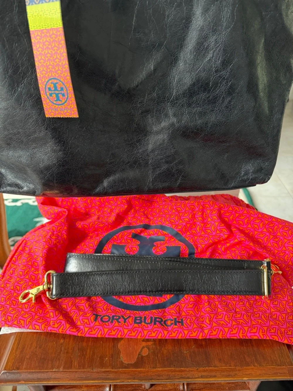 NWT Tory Burch Dena Black Distressed Leather Tote